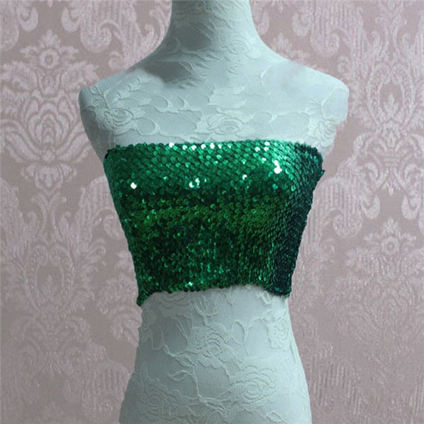 Bling Sequins Crop Tops Sexy Women Strapless Tube Top Stretchy Vest Festival Rave Clothing Stage Performance Party Club Wear